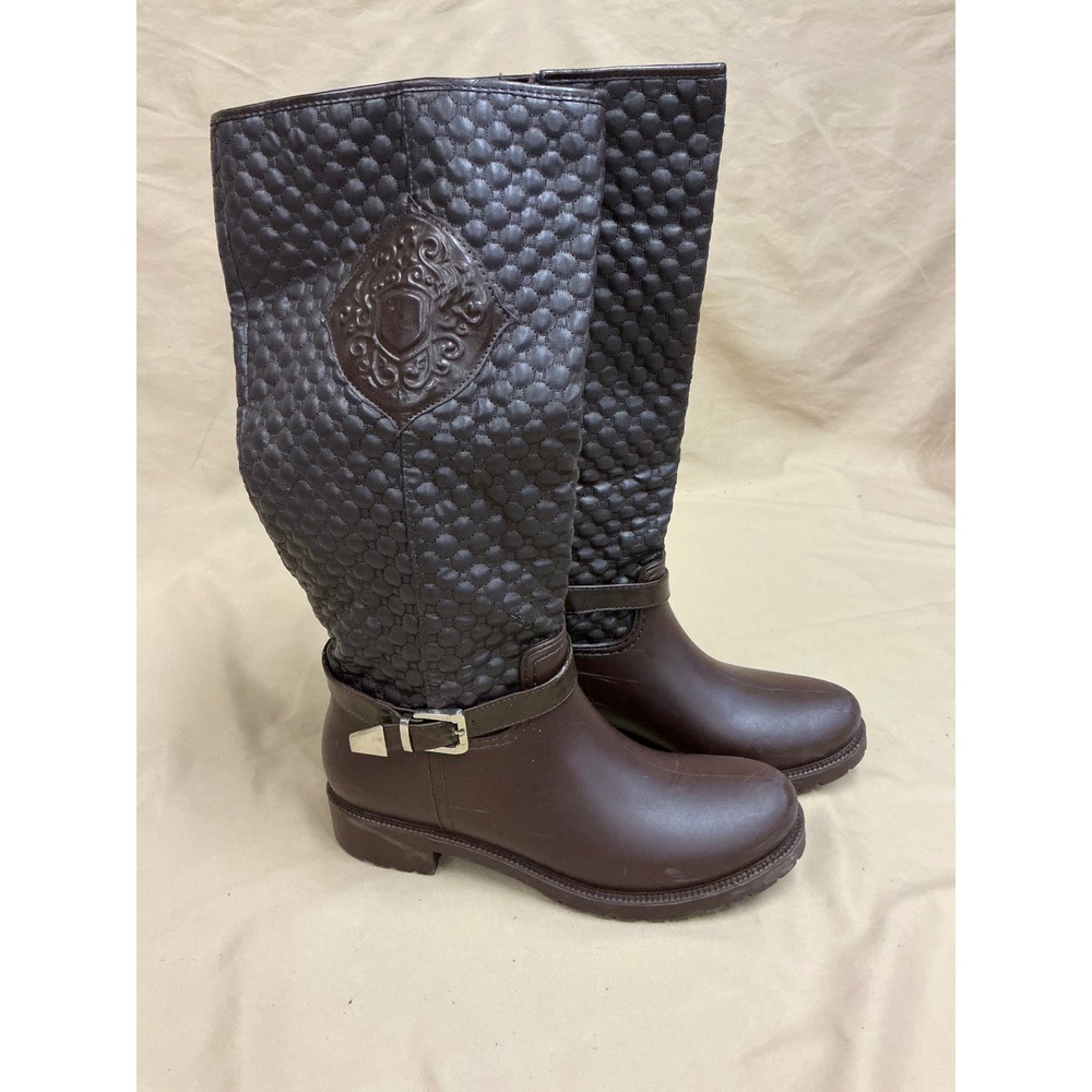Forever Womens Brown Quilted Tall Riding Boots Buckle Detail Size 10